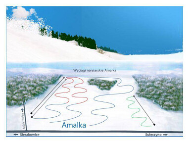 Plan wyciągu narciarskiego Amalka koło Sulęczyna