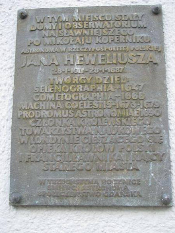 Tablica upamiętniająca lokalizację domów Jana Heweliusza