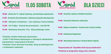 Sobota 11 maja 2024 - program Ogród & Wielka Majówka Gdynia - wstęp biletowany