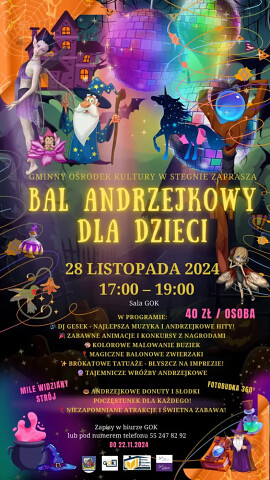 Bal andrzejkowy 2024 dla dzieci w Stegnie - zaprasza GOK STEGNA