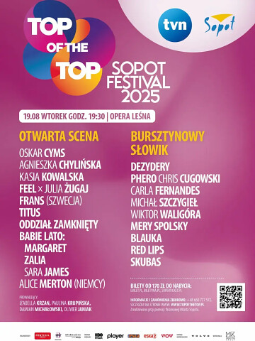 Wtorek 19 sierpnia 2025 -  artyści, którzy wystąpią podczas Top of The Top Festival Sopot