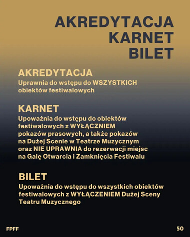 Bilety - karnety - akredytacje - Festiwal Polskich Filmów Fabularnych 2025 w Gdyni