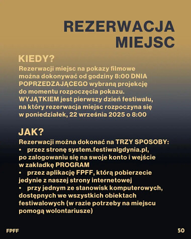 Rezerwacja miejsc - Festiwal Polskich Filmow Fabularnych 2025 w Gdyni