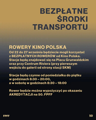 Bezpłatne rowery - 50 Festiwal Filmów Fabularnych 2025 w Gdyni
