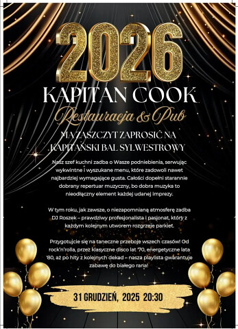 Sylwester 2025-2026 nad morzem w restauracji  Kaptan Cook w Gdyni