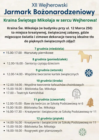 Kraina św. Mikołaja - program 7-12 grudnia 2025 - XII Wejherowski Jarmark Bożonarodzeniowy