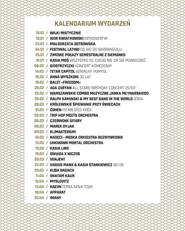 Stary Maneż - kalendarium koncertów