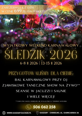 Bal Karnawałowy 2026 Śledzik w Zaciszu w Chmielnie na Kaszubach