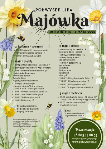 Majówka 2026 na Półwyspie Lipa, na Kaszubach, w Borach Tucholskich nad Jeziorem Wdzydze