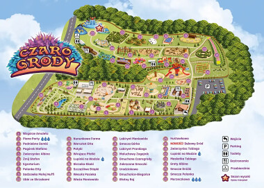 Mapa atrakcji parku rozrywki Czarogrody w Celbowie na Kaszubach
