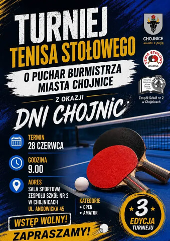 Dni Chojnic 2026 - Turniej Tenisa Stołowego o Puchar Burmistrza Miasta Chojnice 28 czerwca 2026