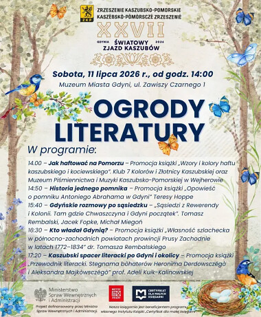 Ogrody Literatury Gdynia 11 lipca 2026 - wydarzenie towarzyszące Światowemu Zjazdowi Kaszubów