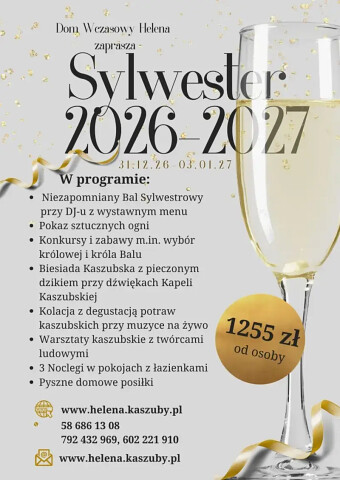 Sylwester 2026 - 2027 na Kaszubach - DW Helena zaprasza nad Jezioro Wdzydze